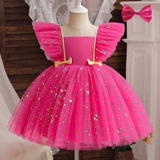 Vestido Infantil Estrellas y Lazos + Fajín