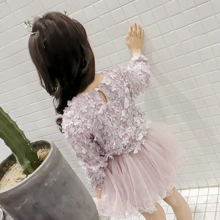 Vestido Infantil Flores y Falda de Tul