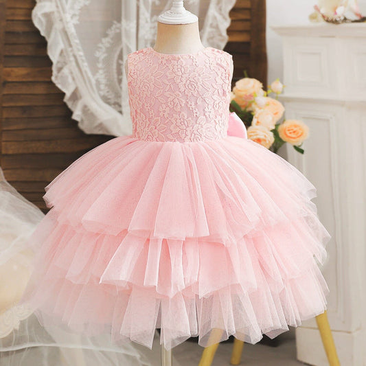 Vestido Infantil Lazo Falda Volantes