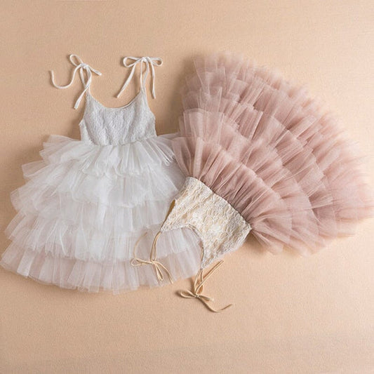 Vestido Infantil Tul Volantes Encaje
