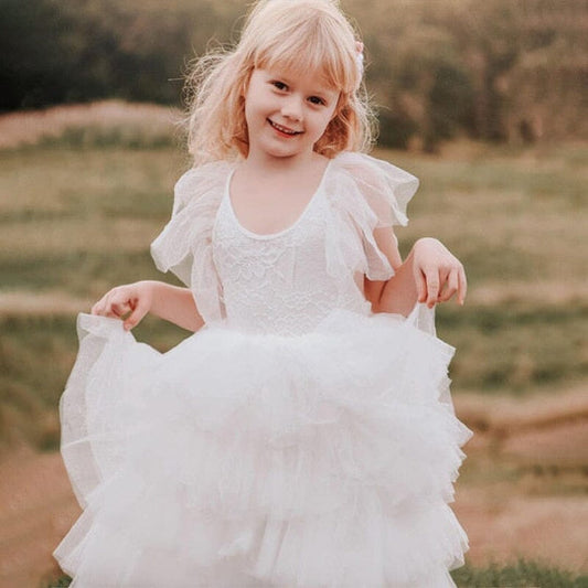 Vestido Infantil Capas Encaje y Tul
