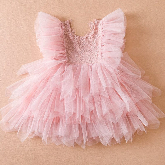 Vestido Infantil Capas Encaje y Tul
