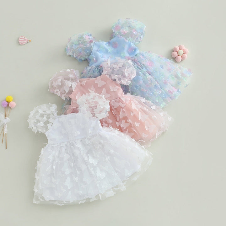 Vestido Infantil Tul Flores y Mariposas