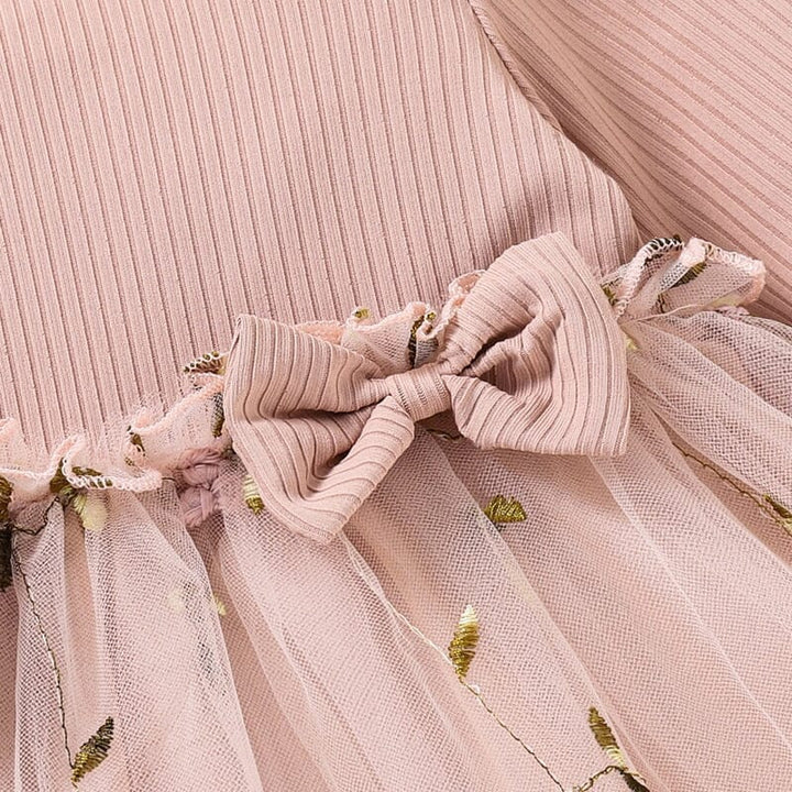 Vestido Infantil Tul Flores y Hojas