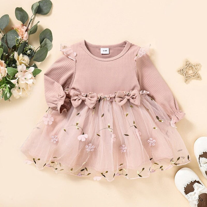Vestido Infantil Tul Flores y Hojas