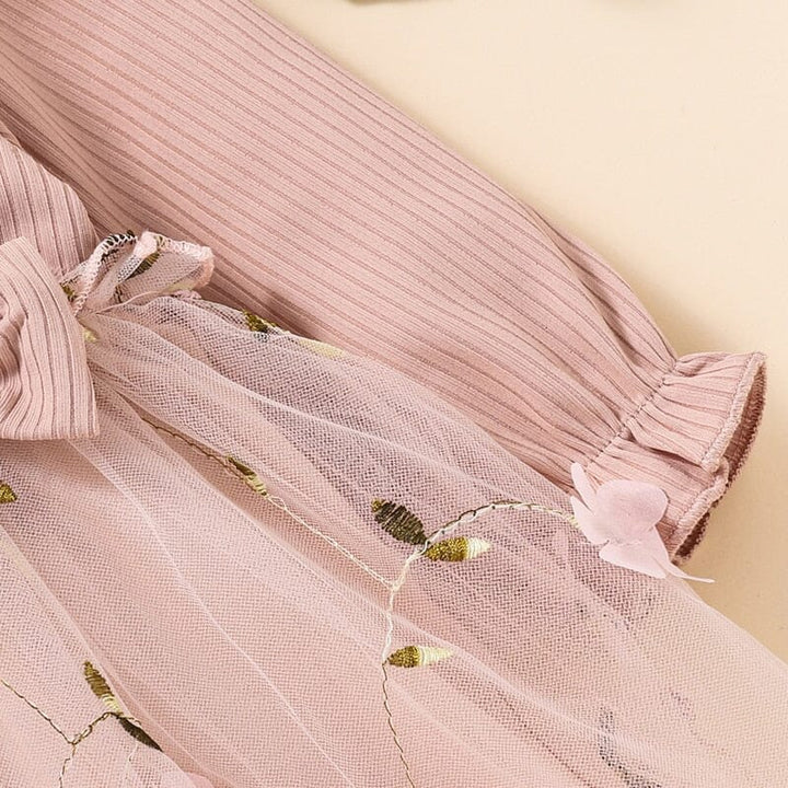 Vestido Infantil Tul Flores y Hojas